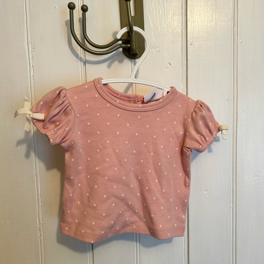 Little lass 3/6m Pink Polka Dot Kids short puff sleeve Top